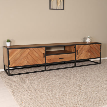 Tv meubel visgraat bruin mangohout 210cm Danae