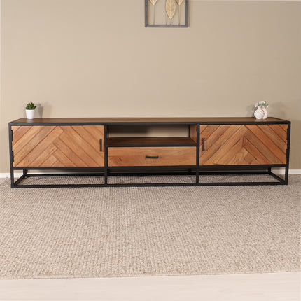 Tv meubel visgraat bruin mangohout 210cm Danae