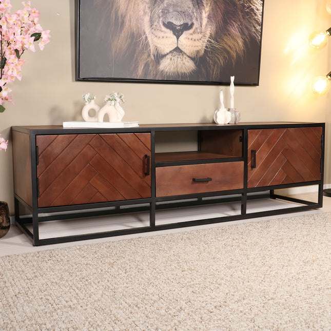 Tv meubel visgraat walnoot mangohout 165cm Danae