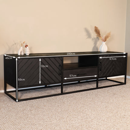 Tv meubel visgraat zwart mangohout 180cm Danae