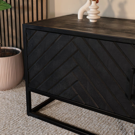 Tv meubel visgraat zwart mangohout 180cm Danae