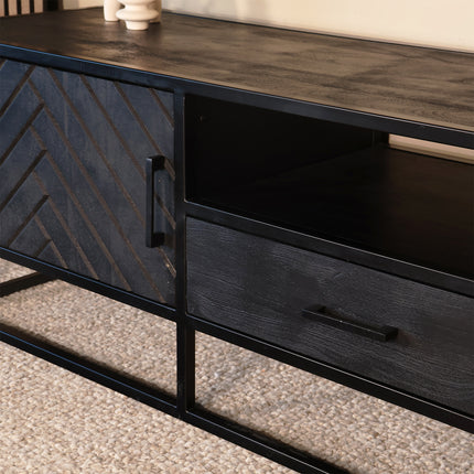 Tv meubel visgraat zwart mangohout 180cm Danae