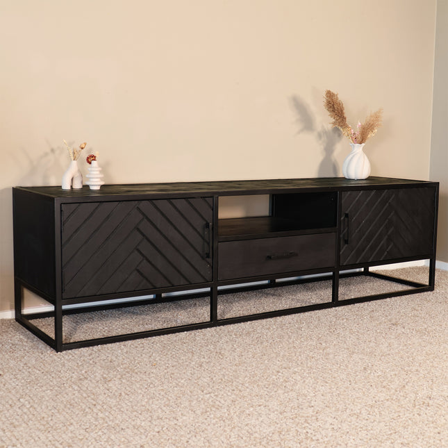 Tv meubel visgraat zwart mangohout 180cm Danae