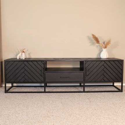 Tv meubel visgraat zwart mangohout 180cm Danae