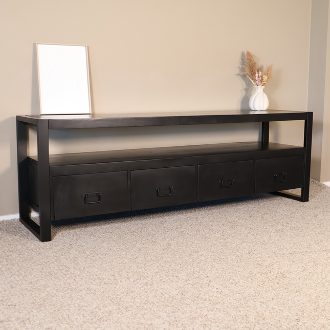 Tv meubel zwart mangohout 180cm Ilse