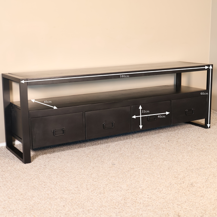 Tv meubel zwart mangohout 180cm Ilse