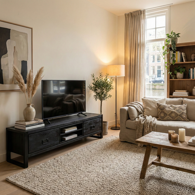 Tv meubel zwart mangohout 160cm Avelyn
