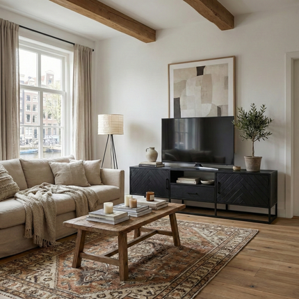 Tv meubel visgraat zwart mangohout 165cm Danae