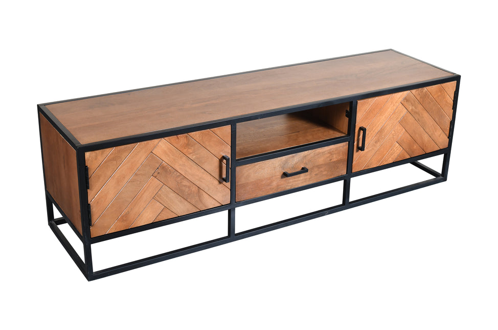 Tv meubel visgraat bruin mangohout 165cm Danae