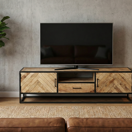 Tv meubel visgraat lichtbruin mangohout 180cm Danae