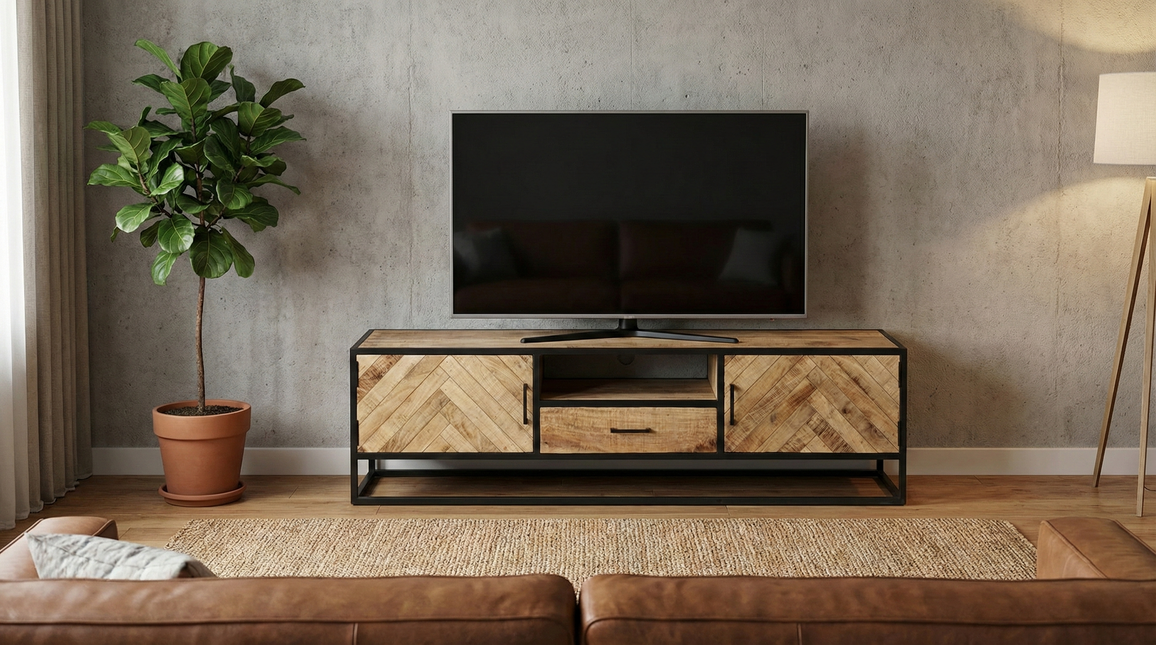 Tv meubel visgraat lichtbruin mangohout 180cm Danae