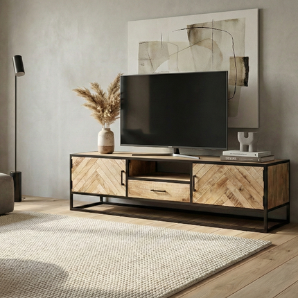 Tv meubel visgraat lichtbruin mangohout 180cm Danae