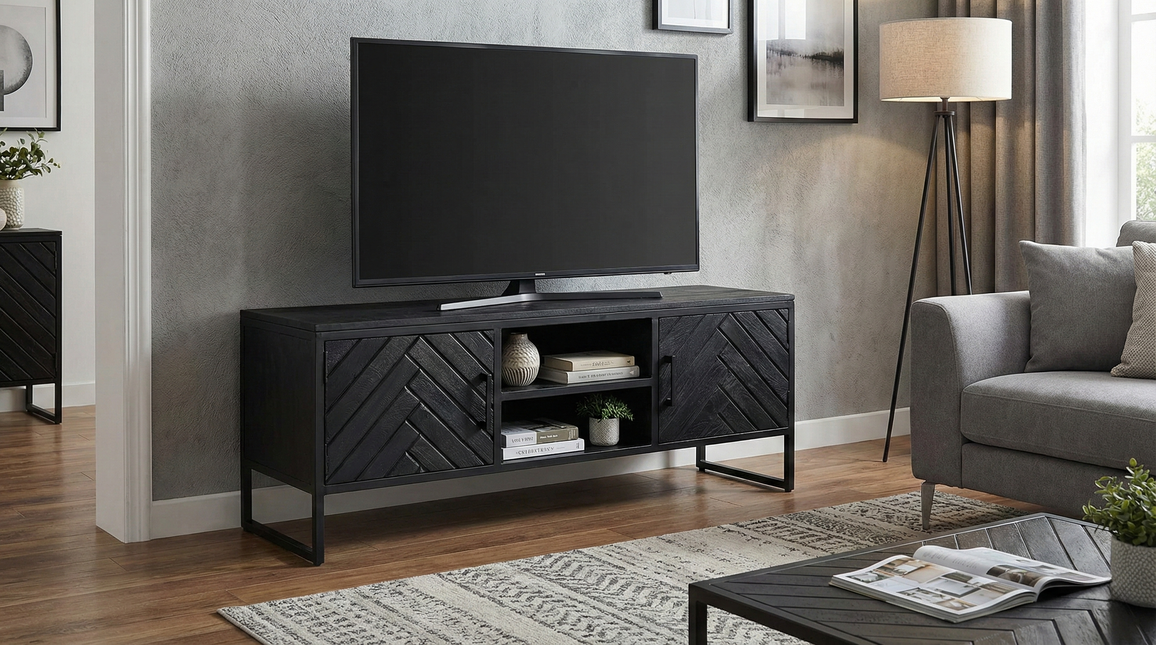 Tv meubel zwart mangohout 130cm Liv