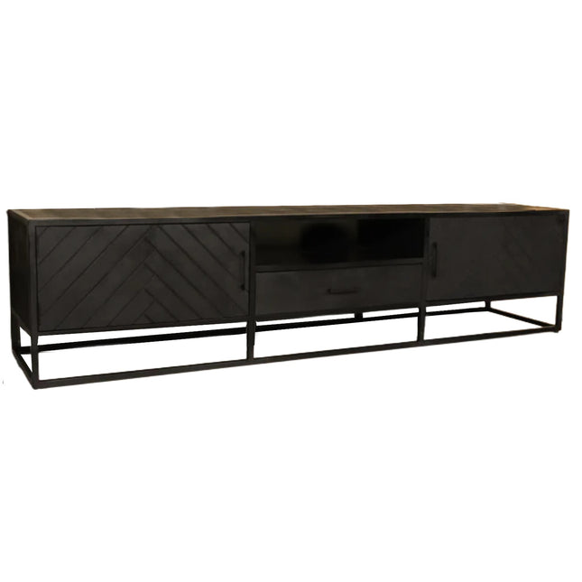 Tv meubel visgraat zwart mangohout 210cm Danae