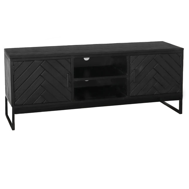 Tv meubel zwart visgraat mangohout 130cm Liv
