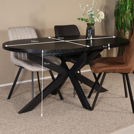 Uitschuifbare eettafel ovaal 160-220cm Liam zwart MDF