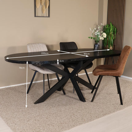 Uitschuifbare eettafel ovaal 160-220cm Liam zwart MDF