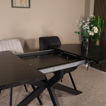Uitschuifbare eettafel ovaal 160-220cm Liam zwart MDF