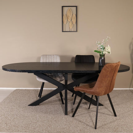 Uitschuifbare eettafel ovaal 160-220cm Liam zwart MDF