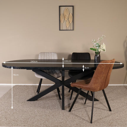 Uitschuifbare eettafel ovaal 180-240cm Liam zwart MDF