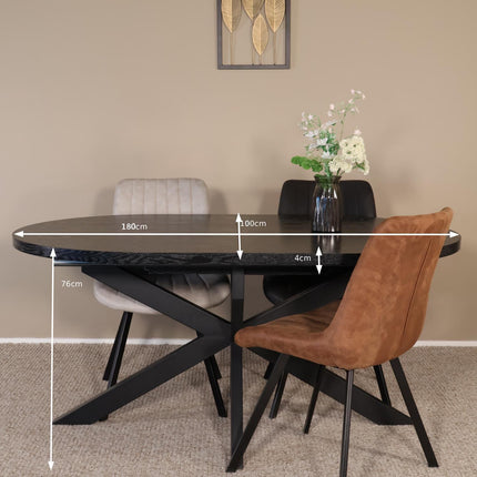 Uitschuifbare eettafel ovaal 180-240cm Liam zwart MDF