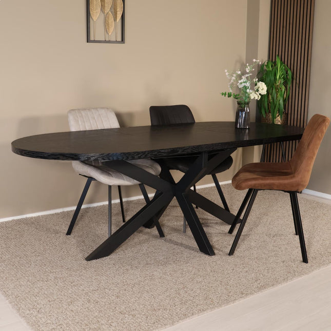 Uitschuifbare eettafel ovaal 180-240cm Liam zwart MDF