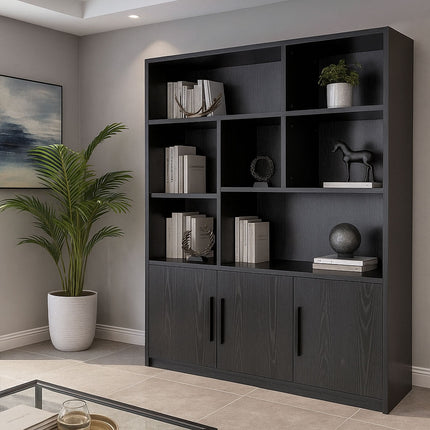 Vakkenkast zwart melamine 160cm Hanno