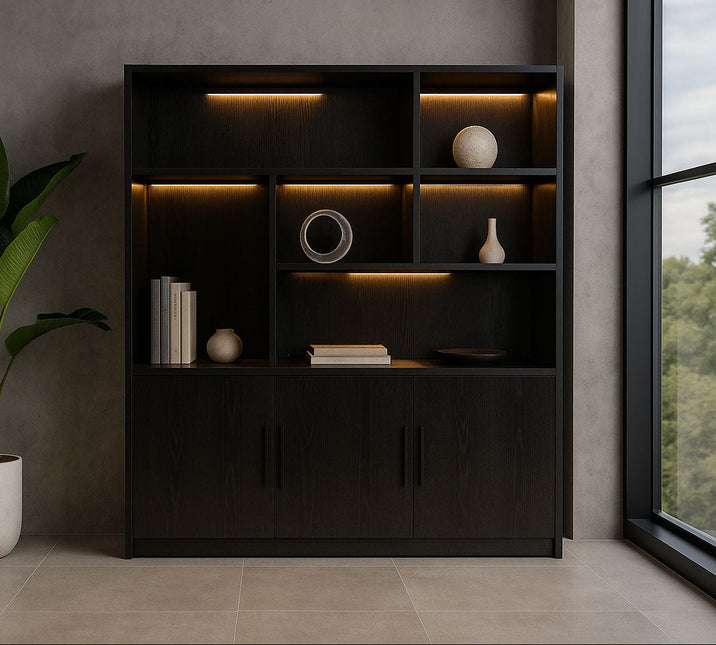 Vakkenkast zwart melamine 185cm Hanno