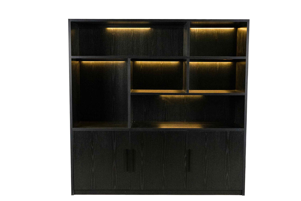 Vakkenkast zwart melamine 185cm Hanno