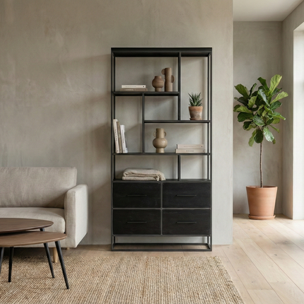 Vakkenkast zwart mangohout 180cm Milo