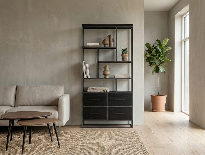 Vakkenkast zwart mangohout 180cm Milo