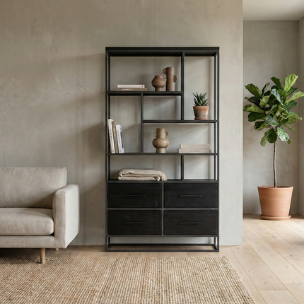 Vakkenkast zwart mangohout 180cm Milo