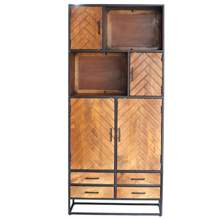 Visgraat vakkenkast bruin mangohout 200cm Paris