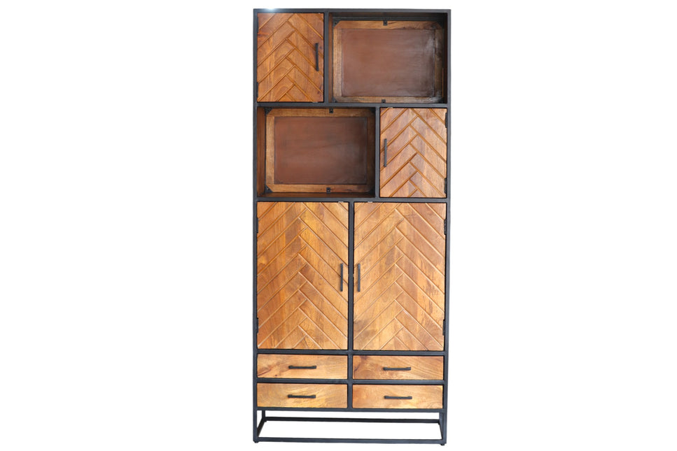 Visgraat vakkenkast bruin mangohout 200cm Paris