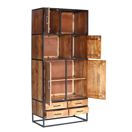 Visgraat vakkenkast bruin mangohout 200cm Paris