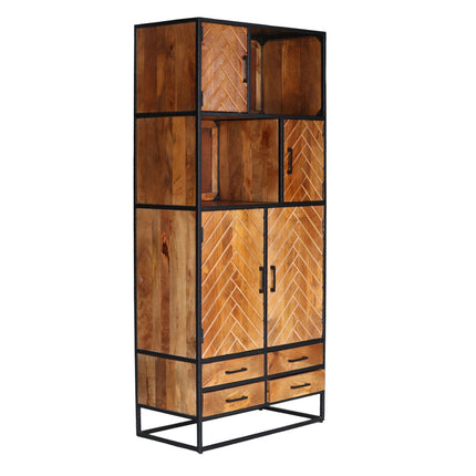Visgraat vakkenkast bruin mangohout 200cm Paris