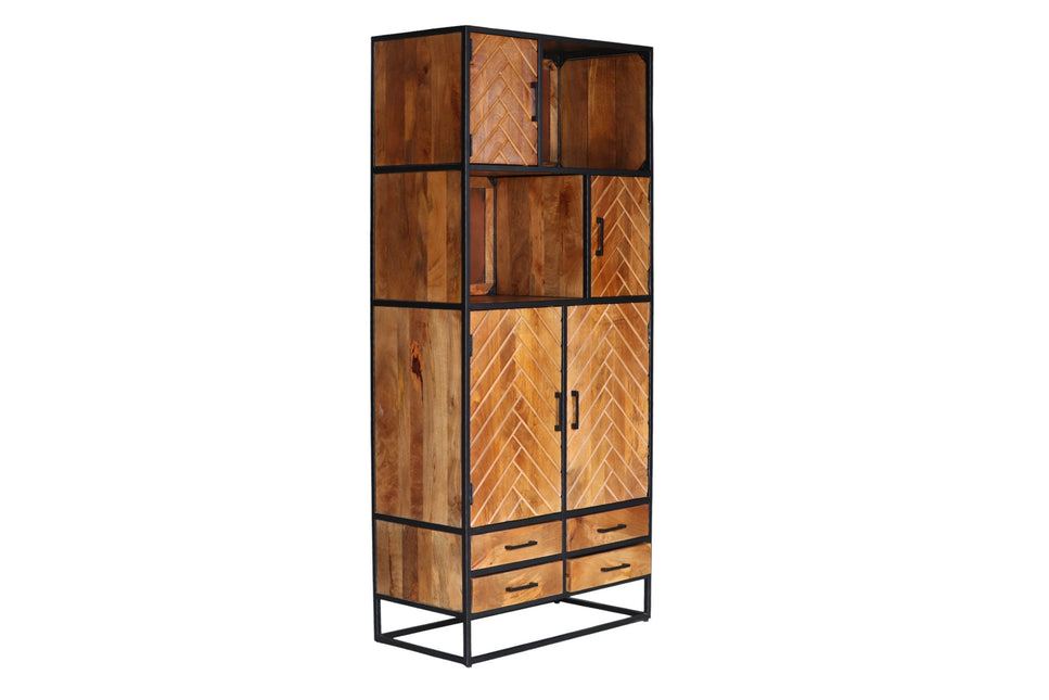 Visgraat vakkenkast bruin mangohout 200cm Paris