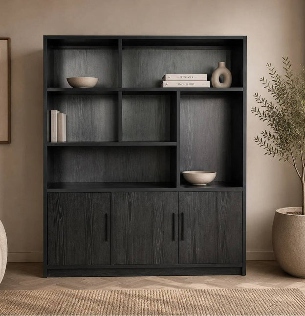 Vakkenkast zwart melamine 160cm Hanno