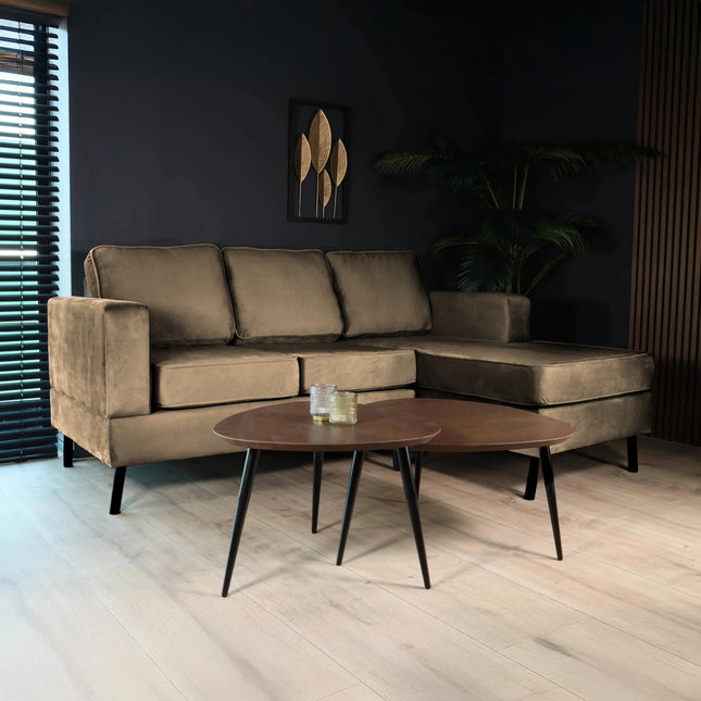 Hoekbank design Venna 200cm bank bruin velvet