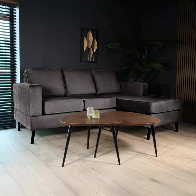 Hoekbank design Venna 200cm donkergrijs velvet