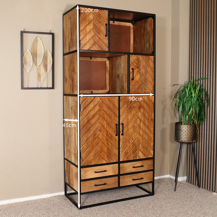 Visgraat vakkenkast bruin mangohout 200cm Paris