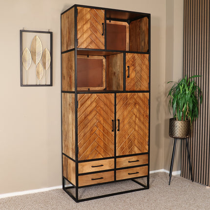 Visgraat vakkenkast bruin mangohout 200cm Paris