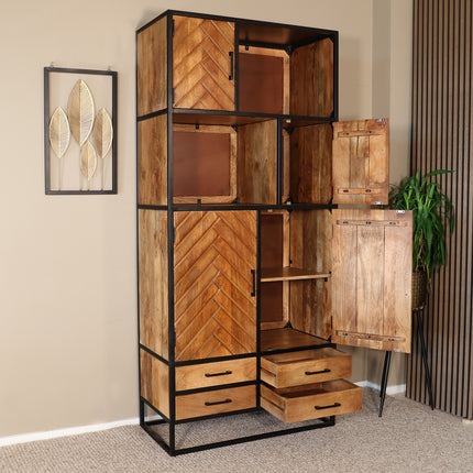 Visgraat vakkenkast bruin mangohout 200cm Paris