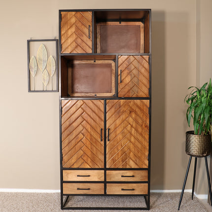 Visgraat vakkenkast bruin mangohout 200cm Paris