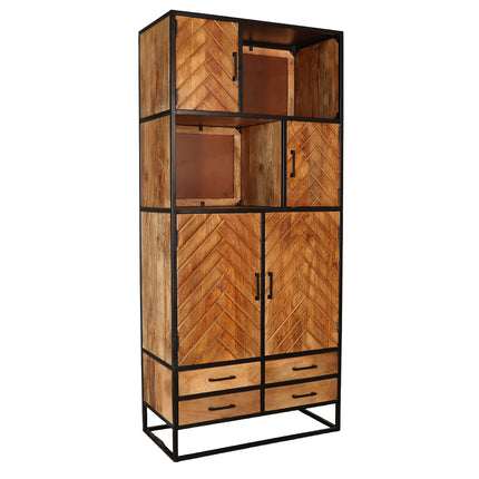 Visgraat vakkenkast bruin mangohout 200cm Paris