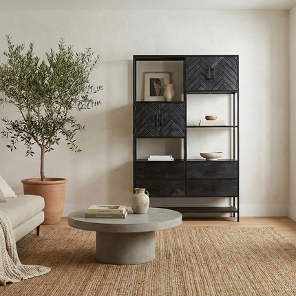 Visgraat vakkenkast zwart mangohout 190cm Ivy