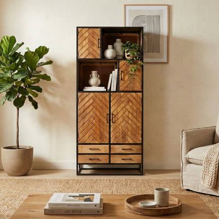 Visgraat vakkenkast bruin mangohout 200cm Paris