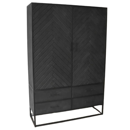 Visgraat kast zwart mangohout 180cm Flako