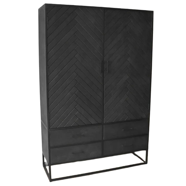 Visgraat kast zwart mangohout 180cm Flako