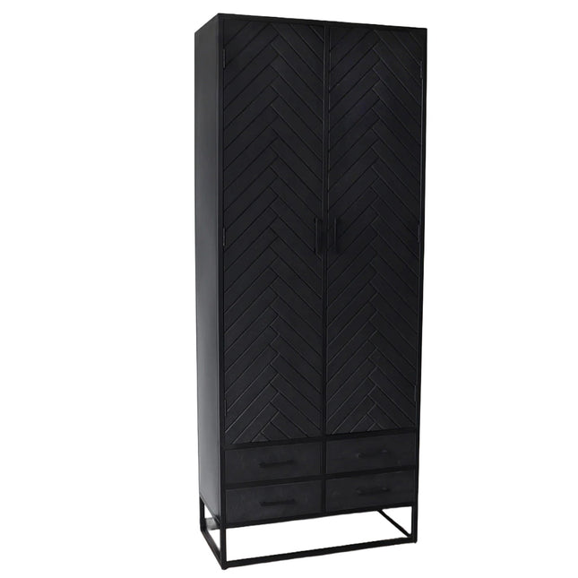 Visgraat kast zwart mangohout 200cm Bassie